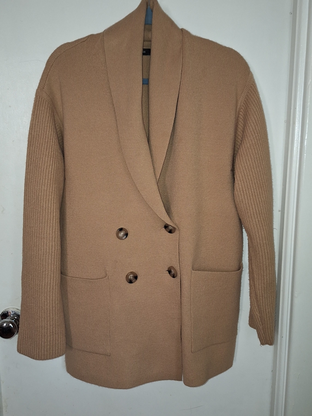 Women's Double-Breasted Shawl Collar Cardigan in Camel